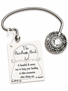 GANZ Silver Handbag Hook with Clear Crystal Accent